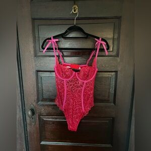 Savage X fenty red and pink lace bodysuit